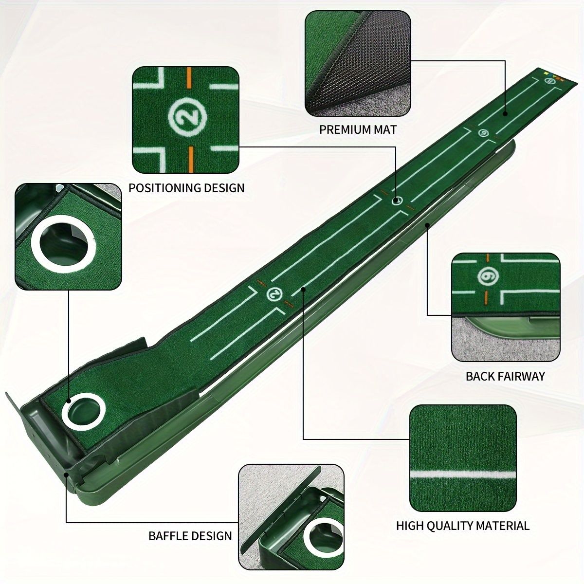 HUAEN Indoor Office Golf Putting Mat, 8-Foot Putting Green, Alignment Guide Included, Lightweight, Men's Golf Equipment