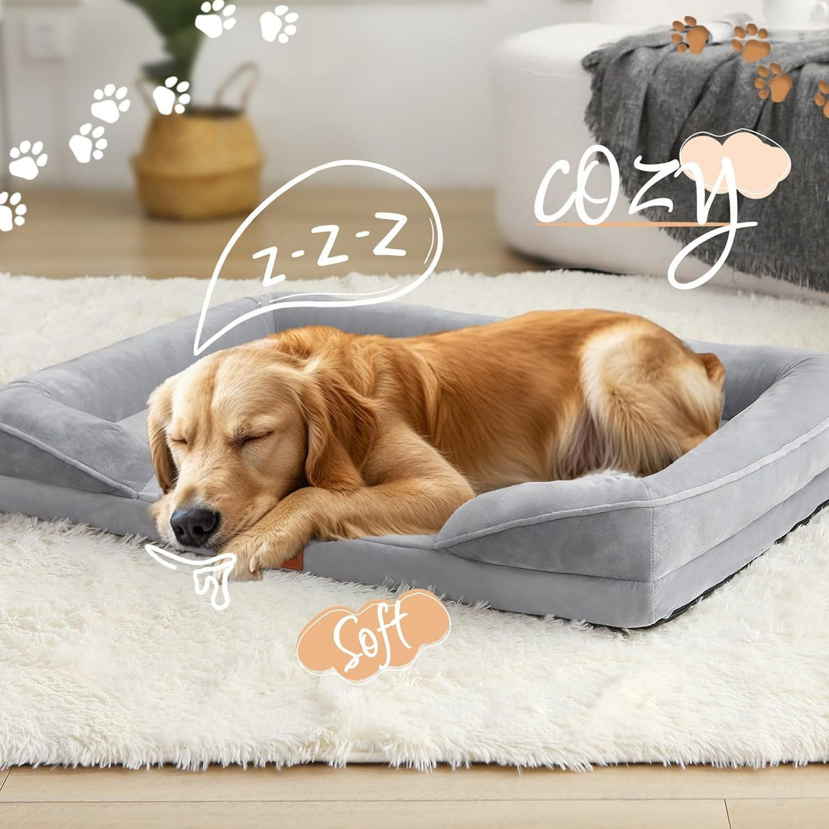1 piece set XL size 102*80*18cm orthopedic foam dog bed, designed for super large dogs, C-shaped orthopedic dog bed, washable dog sofa bed, with removable cover and non-slip bottom, with supportive foam sofa design, suitable for pet dogs, cats, rabbits, c