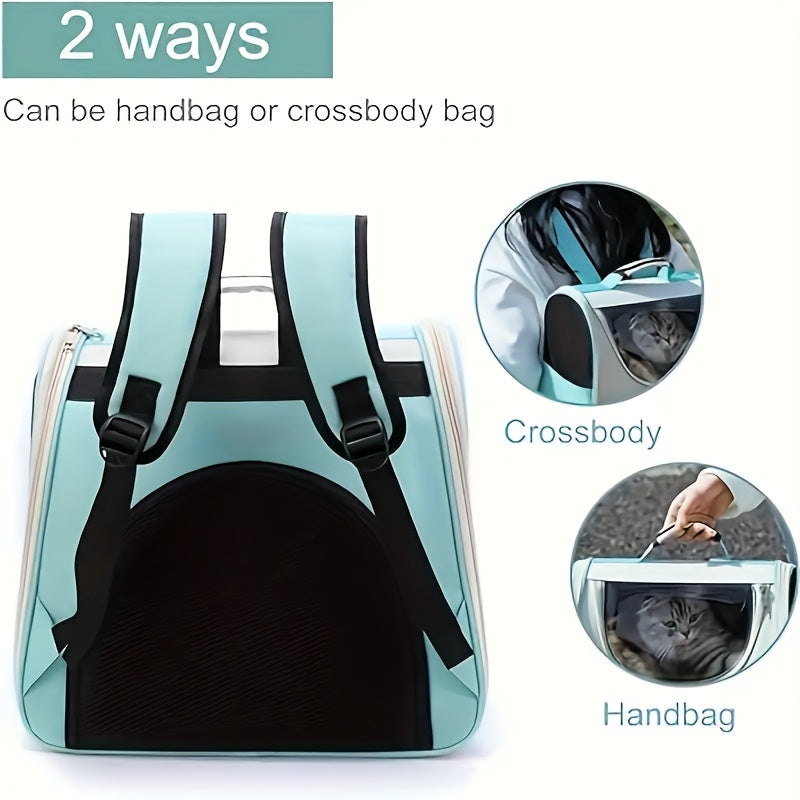 GREEN Hello Cat Nylon Pet Backpack, Large Capacity Foldable Travel Carrier with Zipper Closure, Easy Access for Cats and Small Dogs, Pet Travel Bag with Handle for Puppies and Kittens