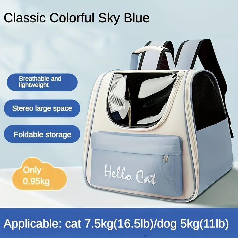 GREEN Hello Cat Nylon Pet Backpack, Large Capacity Foldable Travel Carrier with Zipper Closure, Easy Access for Cats and Small Dogs, Pet Travel Bag with Handle for Puppies and Kittens