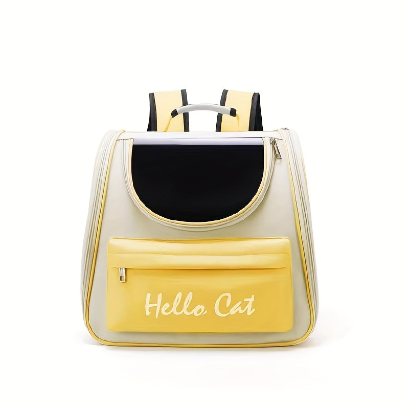 Hello Cat Nylon Pet Backpack, Large Capacity Foldable Travel Carrier with Zipper Closure, Easy Access for Cats and Small Dogs, Pet Travel Bag with Handle for Puppies and Kittens(BLUE)