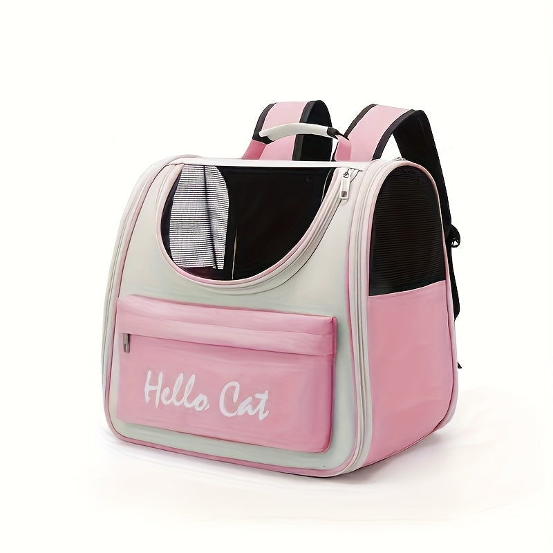 Hello Cat Nylon Pet Backpack, Large Capacity Foldable Travel Carrier with Zipper Closure, Easy Access for Cats and Small Dogs, Pet Travel Bag with Handle for Puppies and Kittens(BLUE)
