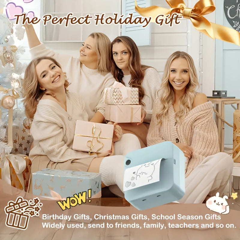 (Pink）Inkless Sticker Printer Mini Thermal Printer with Roll Thermal Paper, Wireless Pocket Printer, Smart Portable Receipt Printer for Photos, Diaries, Notes, and Preparation Work.
