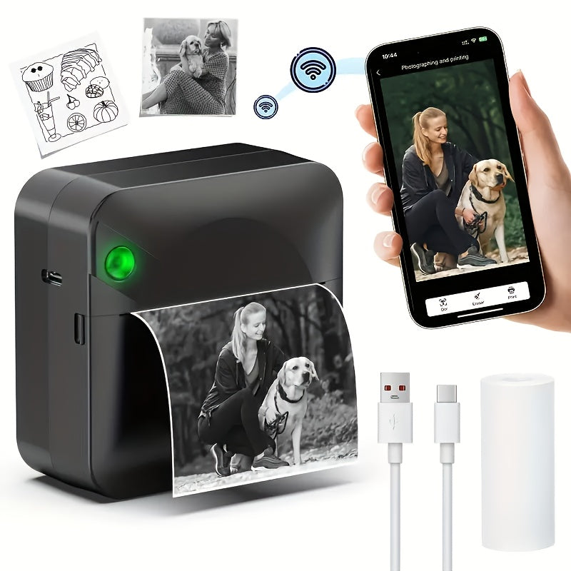 (Pink）Inkless Sticker Printer Mini Thermal Printer with Roll Thermal Paper, Wireless Pocket Printer, Smart Portable Receipt Printer for Photos, Diaries, Notes, and Preparation Work.