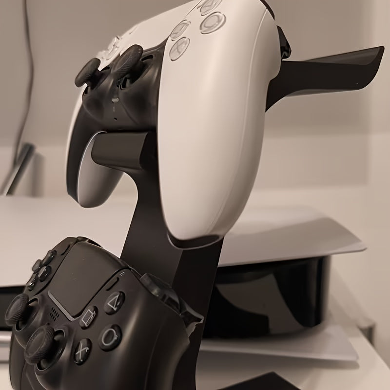 WHITE 3-in-1 PS5 and Xbox Controller Stand – Compatible with PlayStation 5/Xbox Consoles. A gaming desktop organizer with a headphone hanger, non-charging base that holds 2 controllers and headphones. Space-saving white/black console accessory.