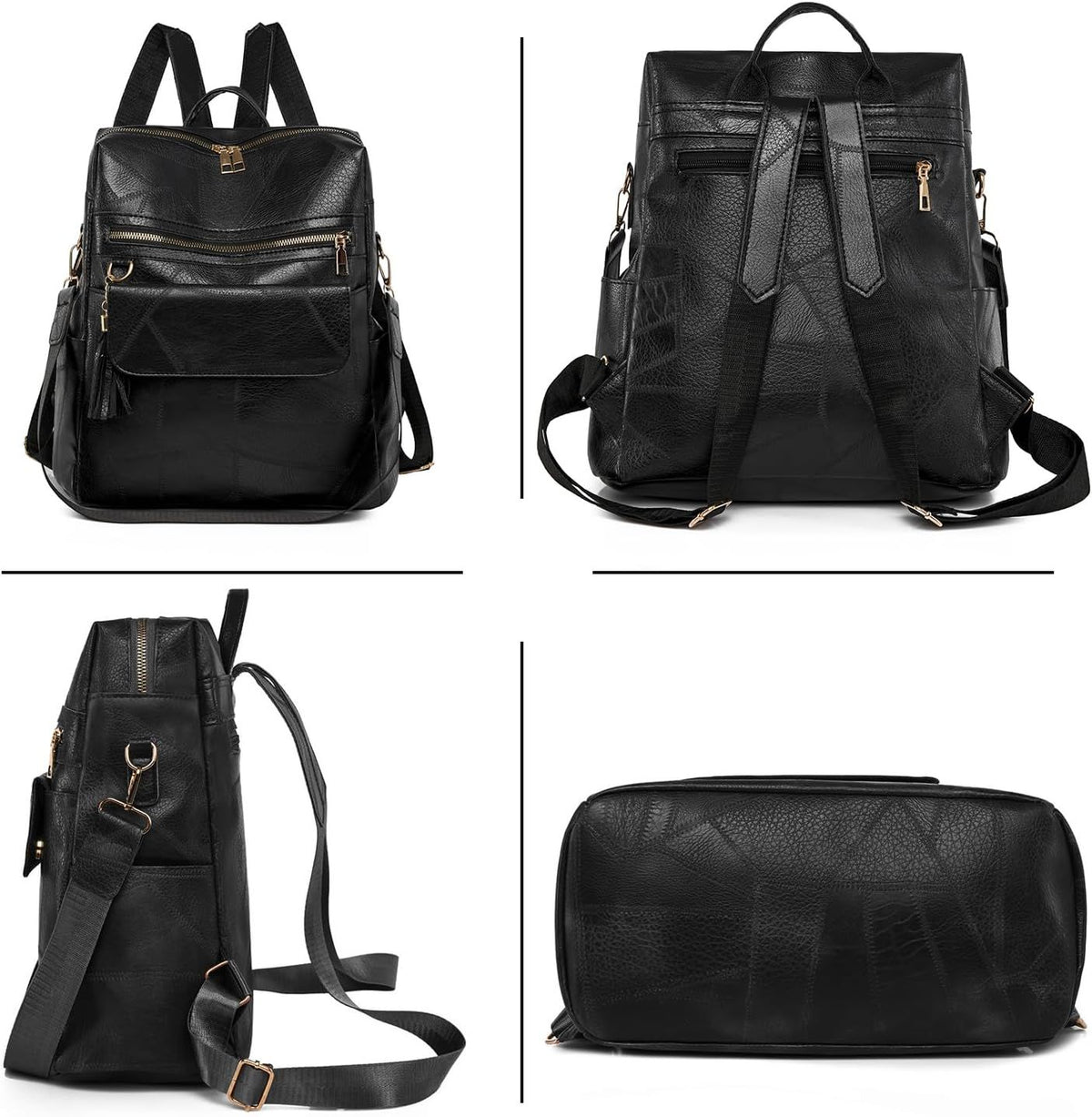 Black Backpack Purse for Women Fashion Multipurpose Design Convertible Satchel Handbags Shoulder Bag Travel bag