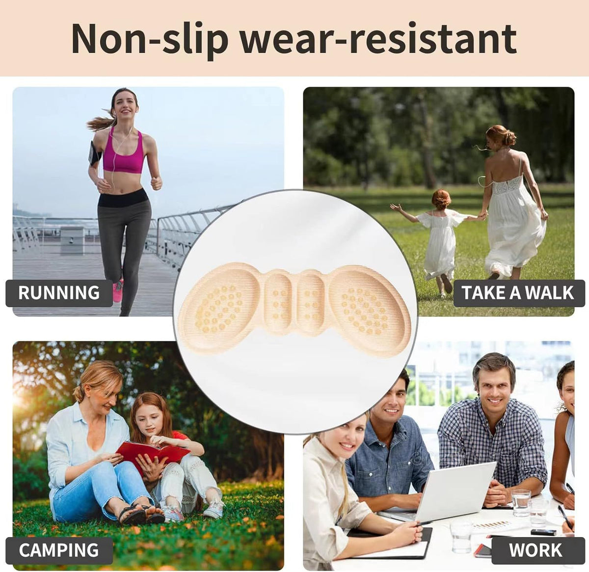 Heel Pads for Shoes That are Too Big Heel Inserts for Heel Grips Liner Cushions Inserts for Women Men, (4Pairs) Beige+Black