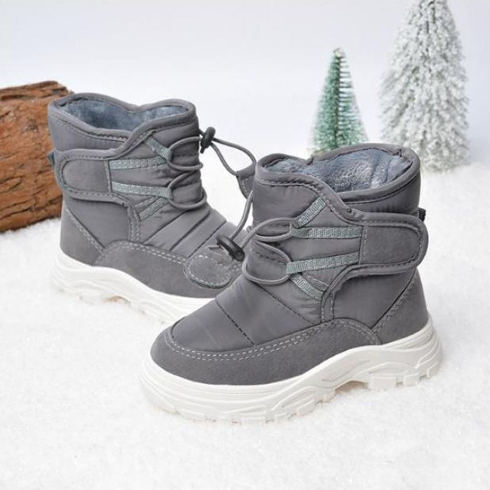 Gray Snow Boots For Children 1-6 Years With Fleece Lining Snowflake Design High Top Comfortable Soft Sole For Winter