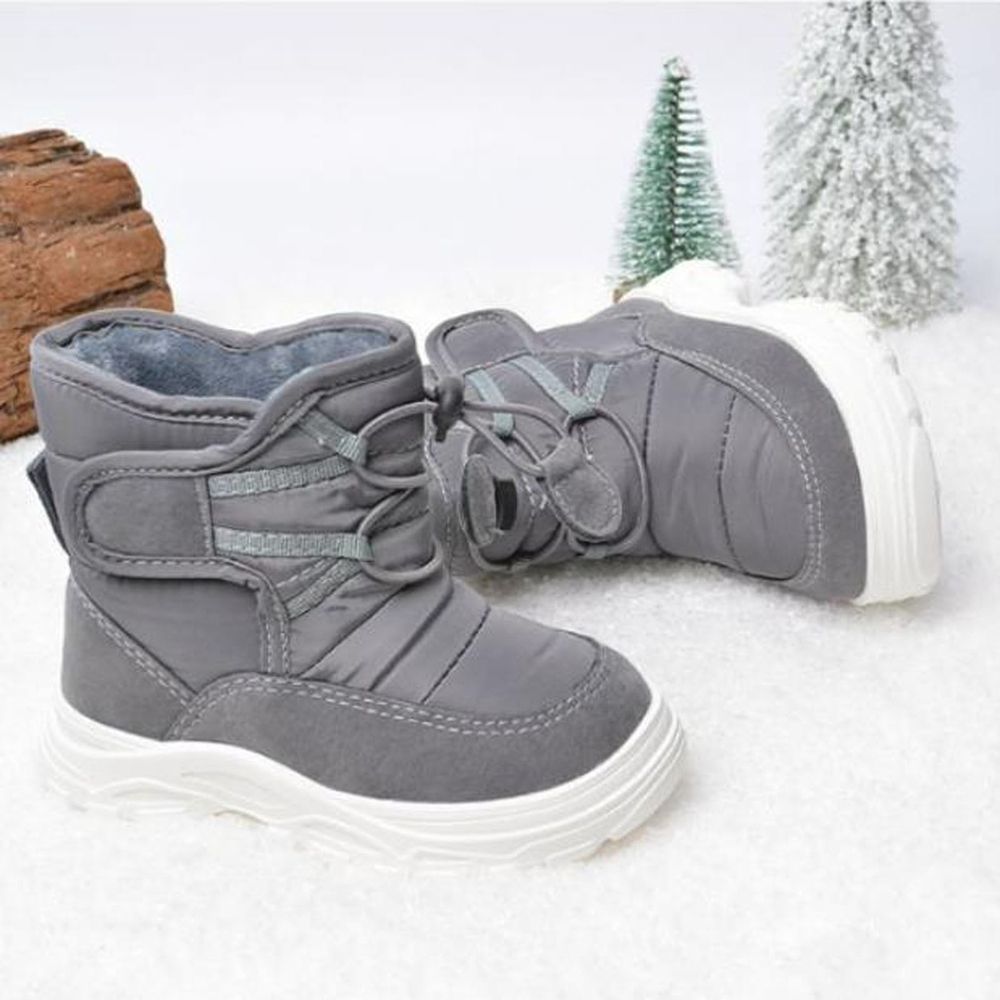 Gray Snow Boots For Children 1-6 Years With Fleece Lining Snowflake Design High Top Comfortable Soft Sole For Winter