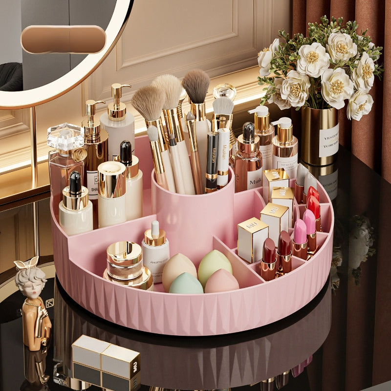 Rotatable Luxury Cosmetic Organizer Desk Large Capacity Skincare Storage Shelf Vanity Tidy Tray Cosmetic Storage Box（white）