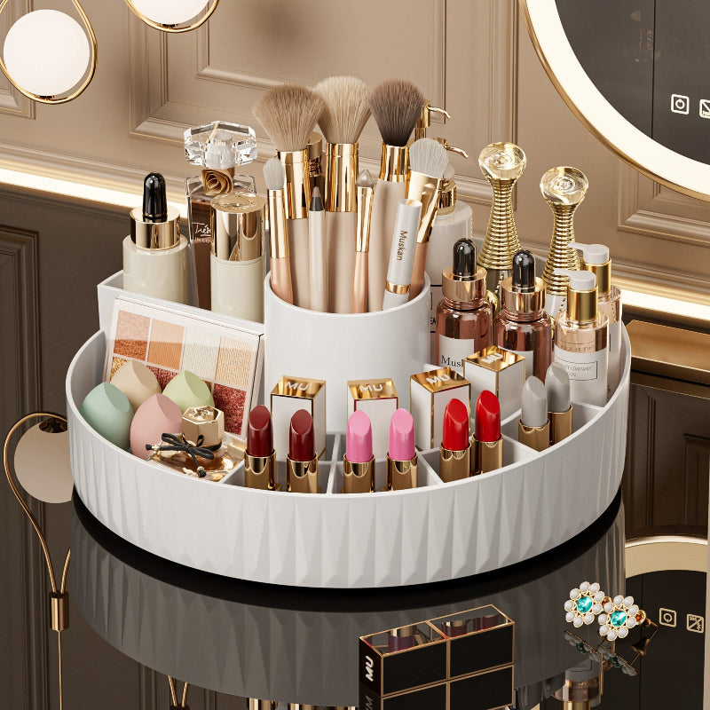 Rotatable Luxury Cosmetic Organizer Desk Large Capacity Skincare Storage Shelf Vanity Tidy Tray Cosmetic Storage Box（white）
