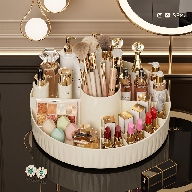 Rotatable Luxury Cosmetic Organizer Desk Large Capacity Skincare Storage Shelf Vanity Tidy Tray Cosmetic Storage Box（white）