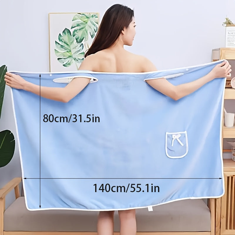 1-Piece Bath Towel with Pocket, Wearable Bath Towel, Bathroom Shower Supply, Can be Used as Robe, Nightgown, Sexy Strap Dress, Blanket, Indoor/Outdoor Fitness Sauna Shawl, Easy to Carry, Machine Washable（blue）