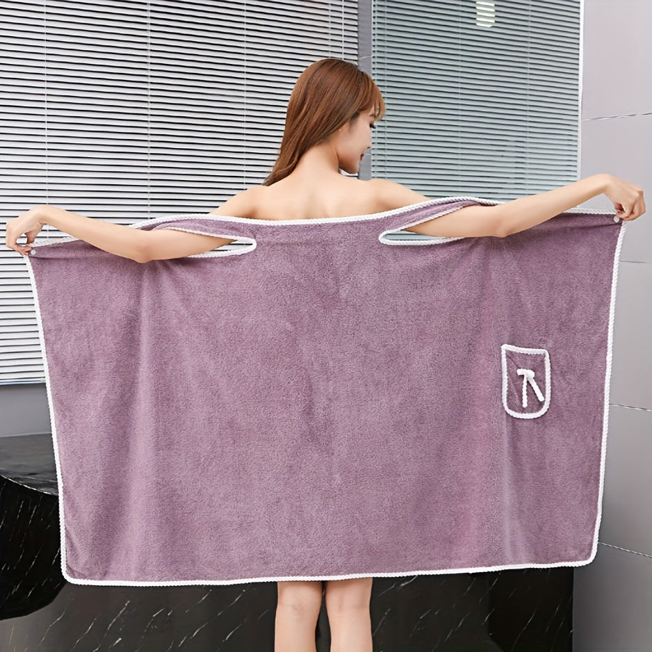 1-Piece Bath Towel with Pocket, Wearable Bath Towel, Bathroom Shower Supply, Can be Used as Robe, Nightgown, Sexy Strap Dress, Blanket, Indoor/Outdoor Fitness Sauna Shawl, Easy to Carry, Machine Washable（blue）