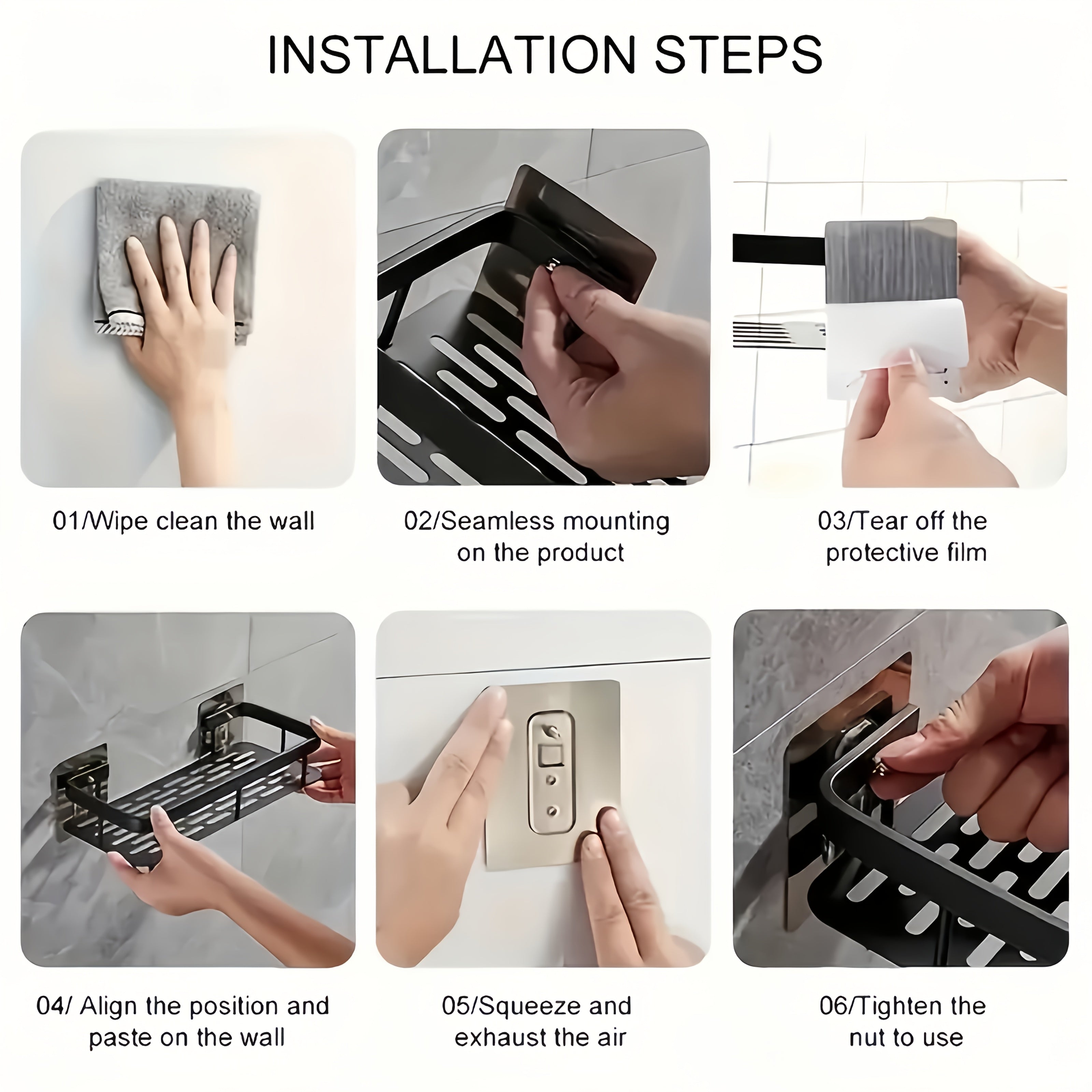 Wall-Mounted Shower Caddy: Large-Capacity, No-Drill Floating Shelf for Bathroom & Kitchen - Space-Saving & Easy to Install
