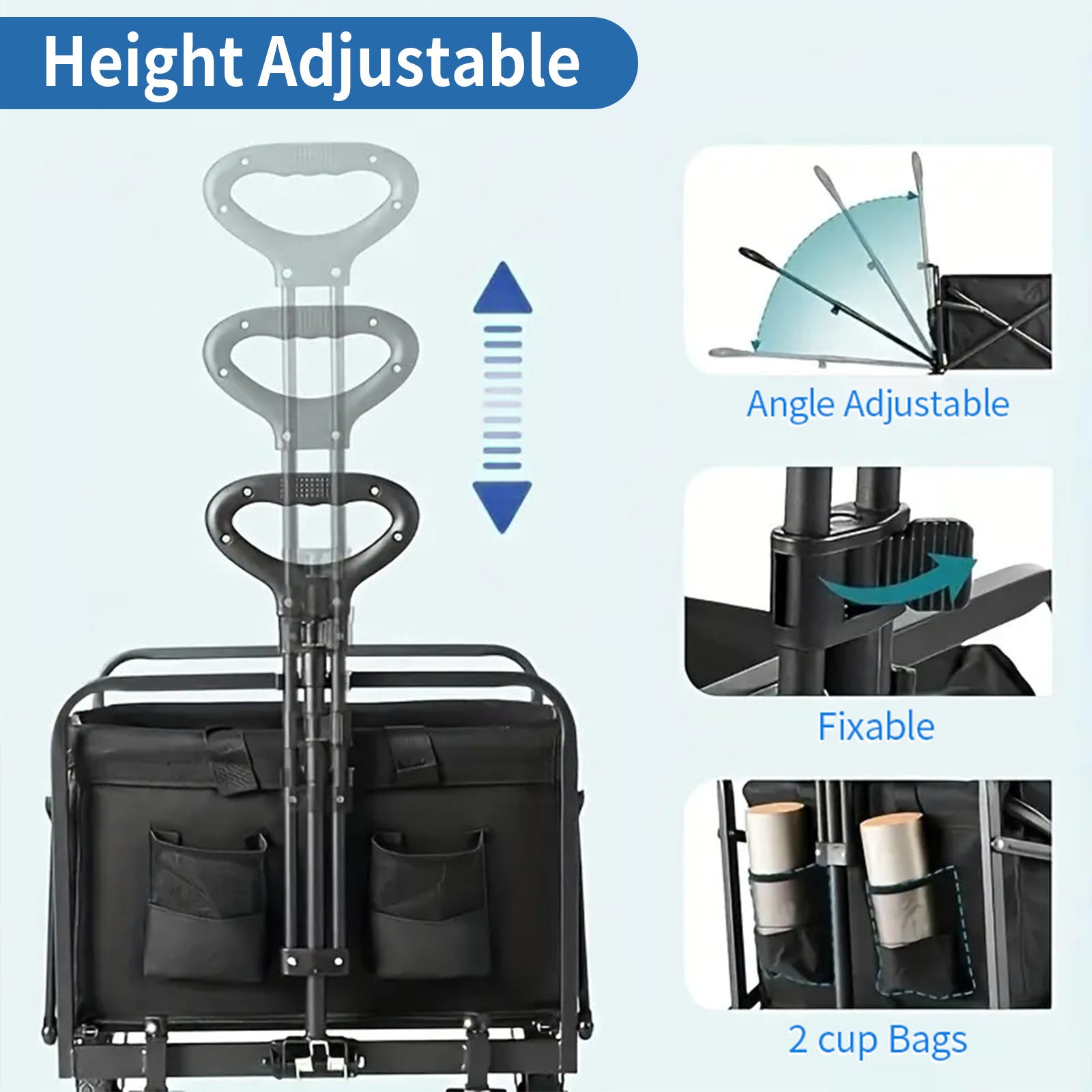 Foldable Shopping Cart, made of 600D waterproof Oxford fabric, equipped with all-terrain silent wheels. Suitable for beach/groceries/garden/shopping trips. A portable shopping cart with strong load-bearing capacity.