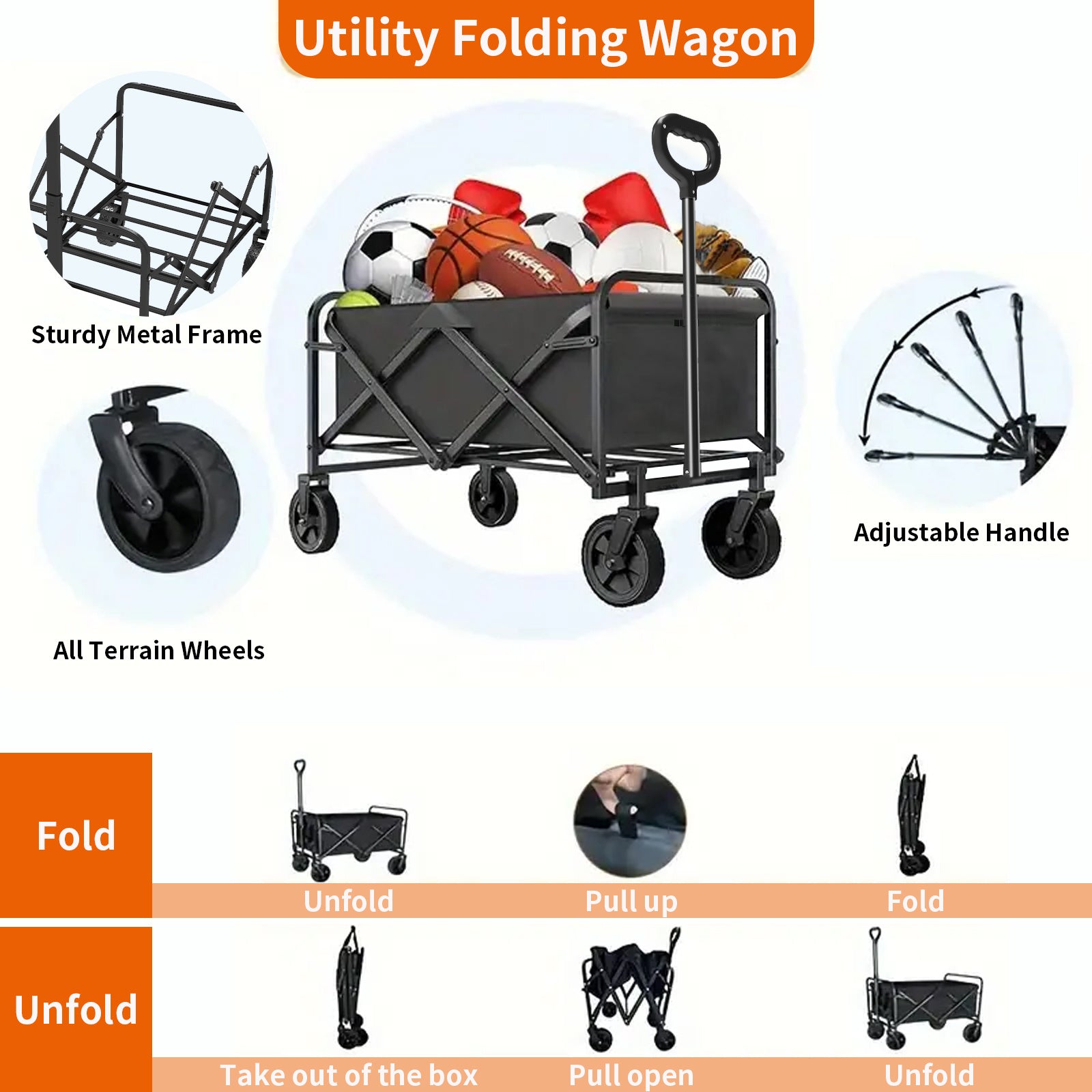 Foldable Shopping Cart, made of 600D waterproof Oxford fabric, equipped with all-terrain silent wheels. Suitable for beach/groceries/garden/shopping trips. A portable shopping cart with strong load-bearing capacity.
