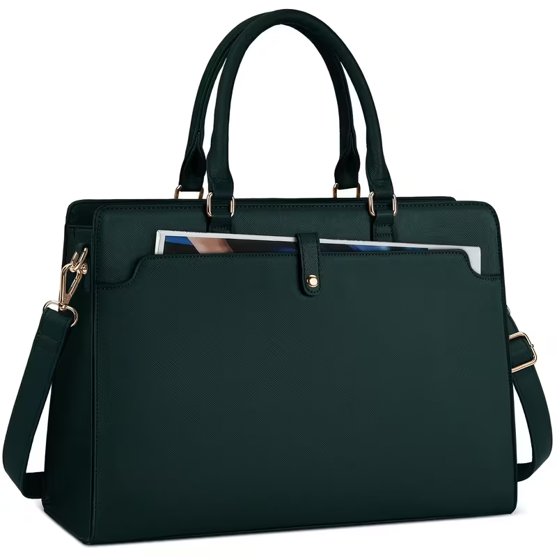 15.6-inch Laptop Tote Bag for Women, Large Capacity Faux Leather Work Tote, Waterproof Business Office Computer Bag, Ladies Travel Handbag & Shoulder Bag.