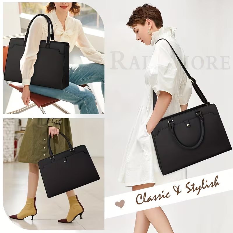15.6-inch Laptop Tote Bag for Women, Large Capacity Faux Leather Work Tote, Waterproof Business Office Computer Bag, Ladies Travel Handbag & Shoulder Bag.