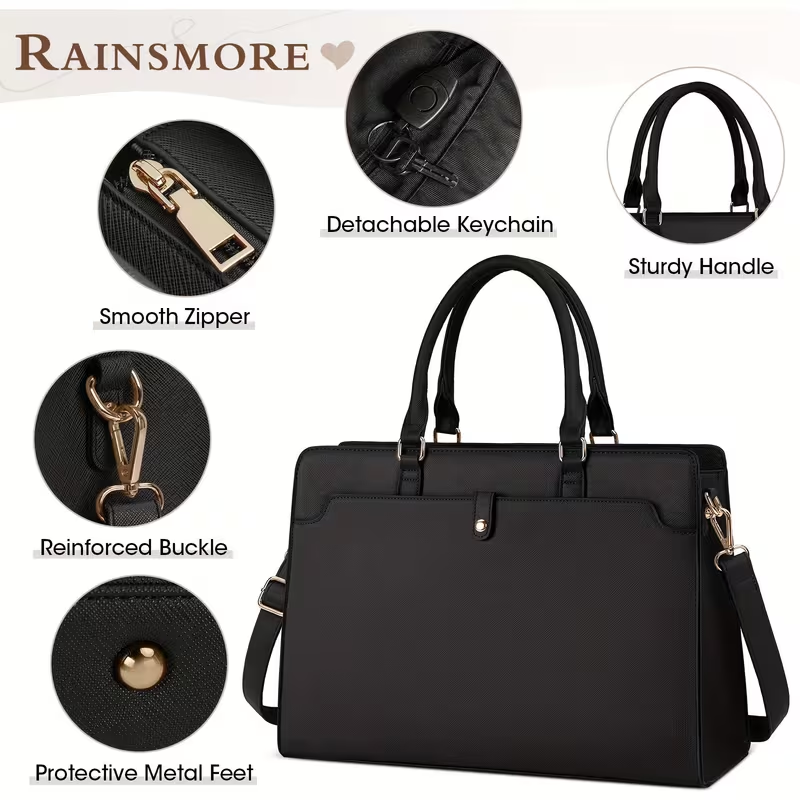 15.6-inch Laptop Tote Bag for Women, Large Capacity Faux Leather Work Tote, Waterproof Business Office Computer Bag, Ladies Travel Handbag & Shoulder Bag.
