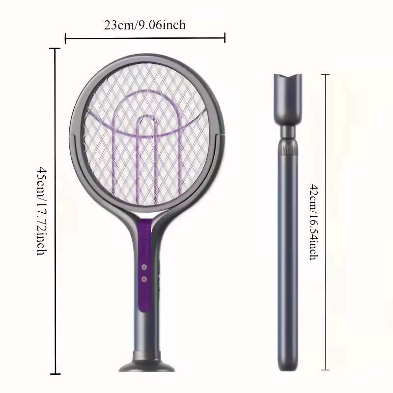 2-in-1 foldable and extendable electric mosquito swatter and purple insect lamp rechargeable fly swatter - USB-powered extendable pole, suitable for indoor, office, backyard, camping - portable mosquito killer, modern aesthetics, durable structure