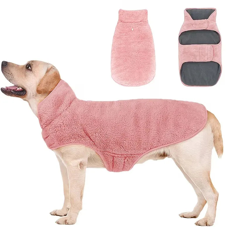 Double-sided fleece windproof and warm dog winter coat (pink/XXL) Snow dog jacket vest, large and medium-sized pet dog clothing