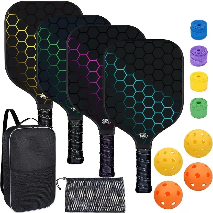 2 rackets, 4 balls, Pidike racket set (green), fiberglass graphite Pidike racket set, ball equipment including balls, bags, accessories, rackets, suitable for beginners and professionals