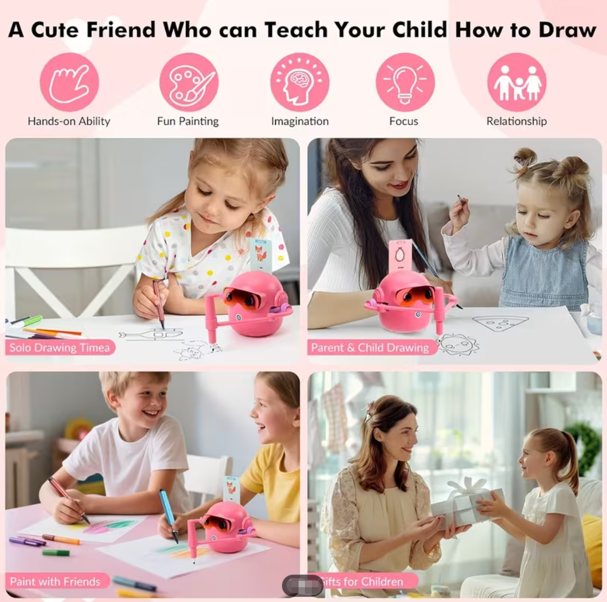 Smart Children's Drawing Robot, an automatic drawing robot toy and interactive educational painting machine. This intelligent robot is a fun educational toy, equipped with 100 cards, suitable for boys and girls aged 3 and above. It makes a perfect gift fo