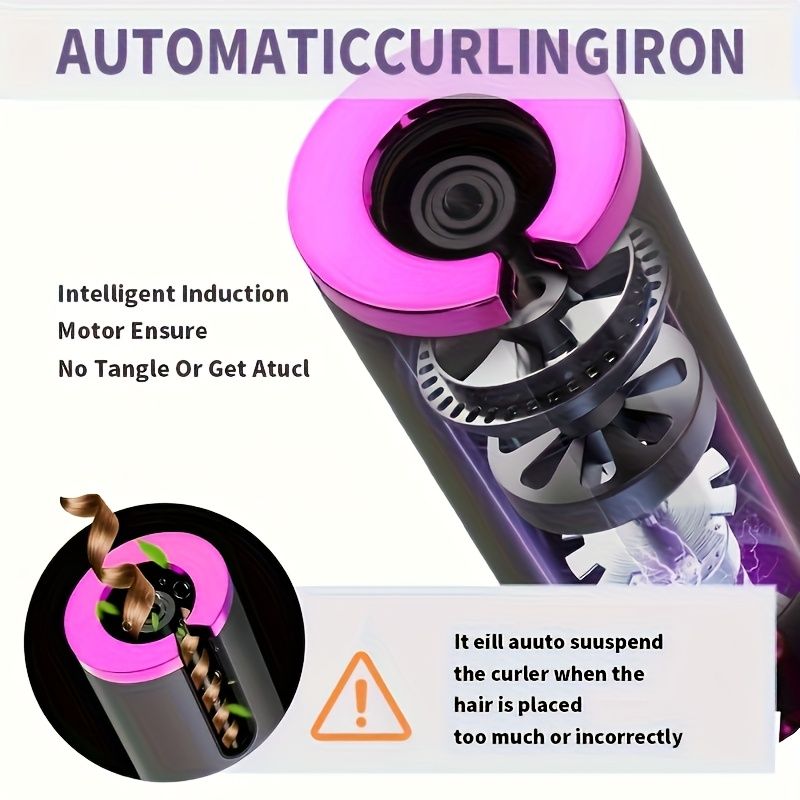 Black - gold color Black Automatic Hair Curler LED Temperature Display USB Rechargeable Curler Salon