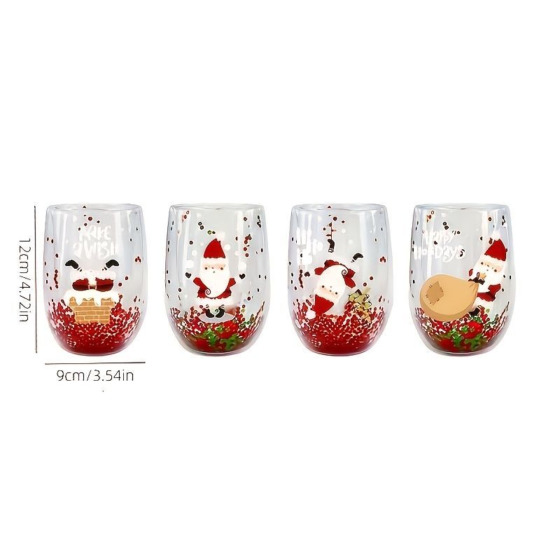 Christmas glass set, double walled glasses, borosilicate glass, festive drinkware, holiday gift, Australian Christmas, thermal insulated glasses, reusable glass cups - Random patterns - Size 4pcs