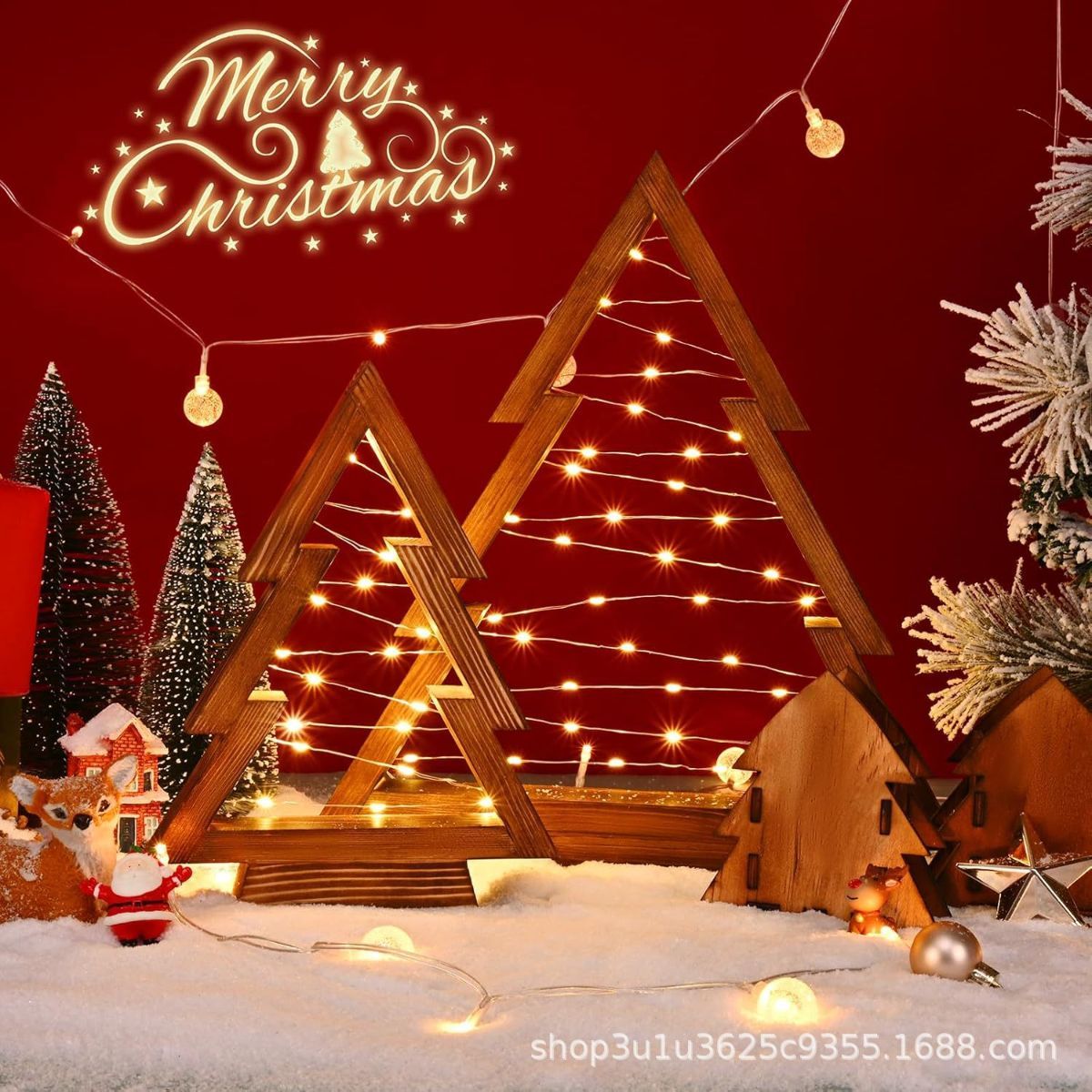 Wooden Christmas Trees Table-Top Christmas Decorations Christmas Tree With - Wood color - Size 01