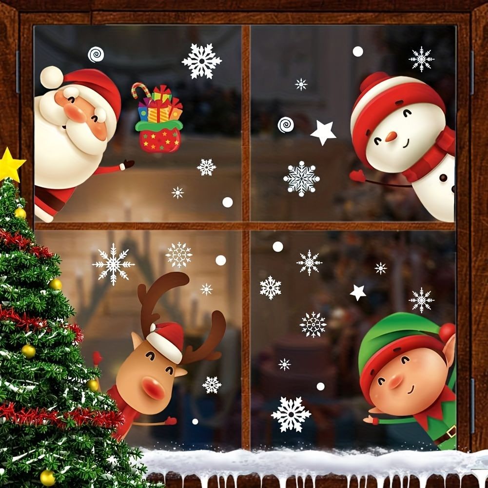 Christmas Window Stickers Santa Stickers Reindeer Stickers Snowman Stickers - Multi-color - Size 01