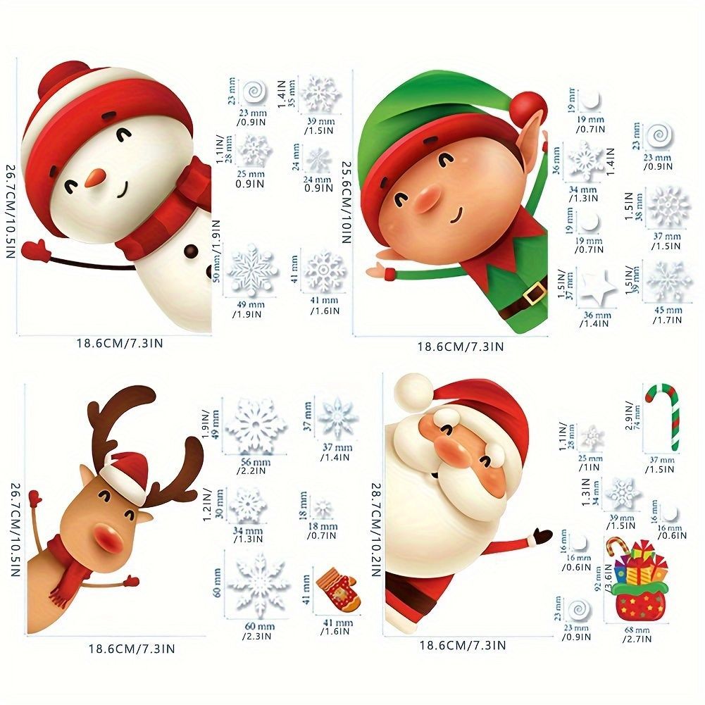 Christmas Window Stickers Santa Stickers Reindeer Stickers Snowman Stickers - Multi-color - Size 01