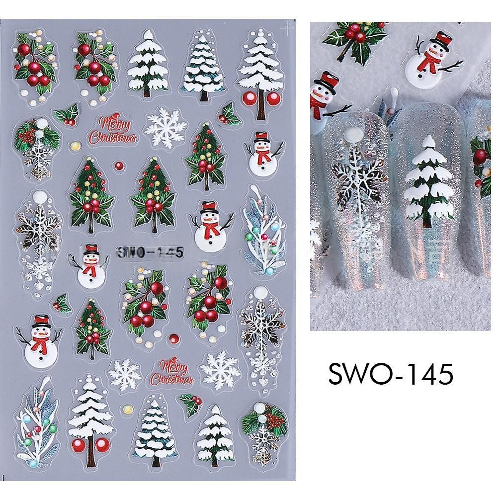 Christmas Nail Stickers Holiday Nail Art Festive Nail Decals Self-Adhesive Nail - Multi-color - Size SWO-145