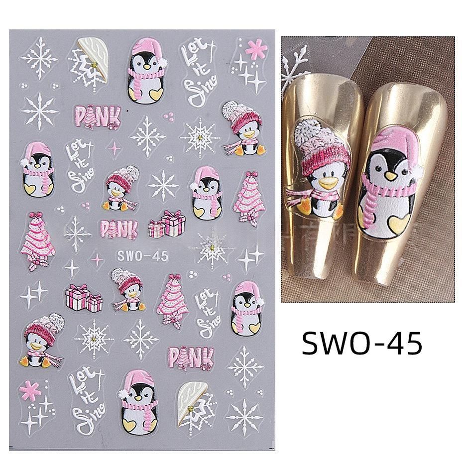 Christmas Nail Stickers Holiday Nail Art Festive Nail Decals Self-Adhesive Nail - Multi-color - Size SWO-45