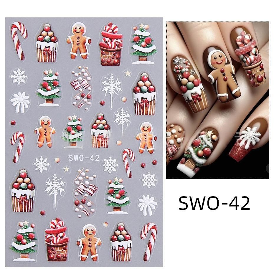 Christmas Nail Stickers Holiday Nail Art Festive Nail Decals Self-Adhesive Nail - Multi-color - Size SWO-47