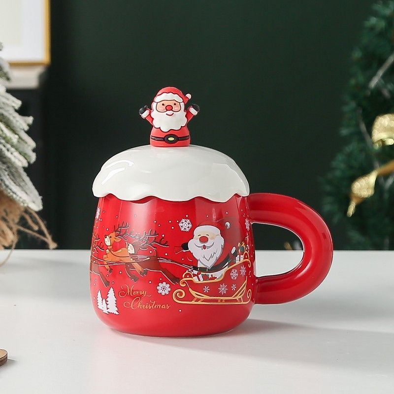 Christmas mug, ceramic mug, mug with lid and spoon, Santa Claus mug, festive decor, Christmas gift, Australian gift, holiday mug - Colors are random. - Size Fan