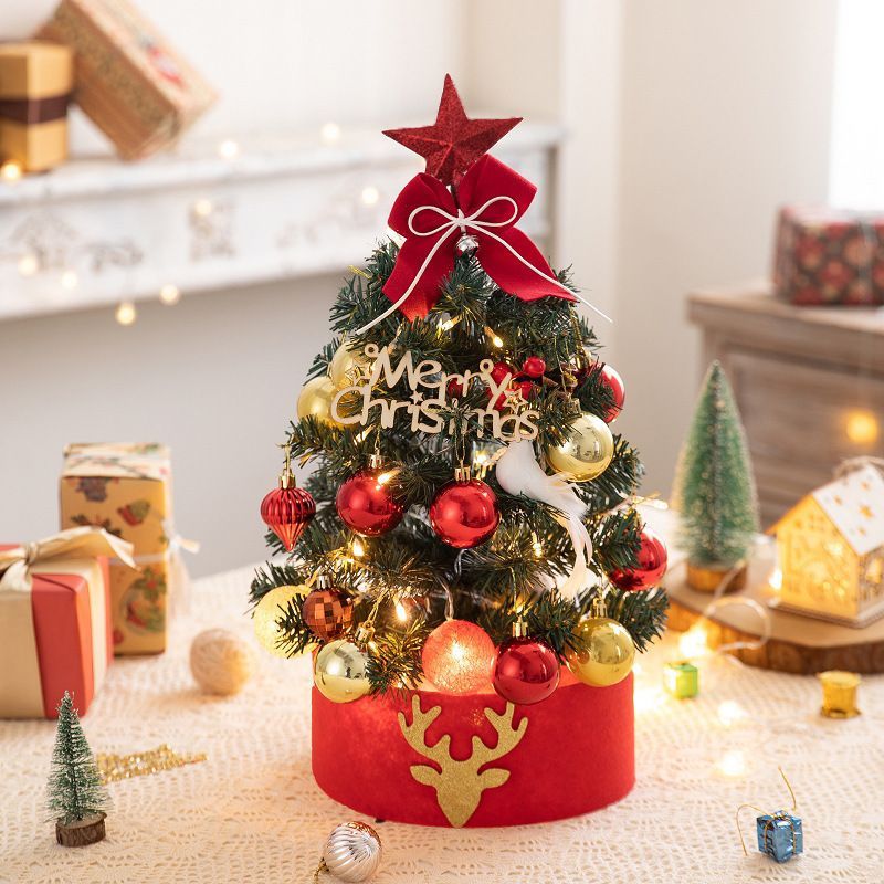 Mini Desktop Christmas Tree Flocked Pink Christmas Tree Christmas Tree Set - red and white - Size 60cm