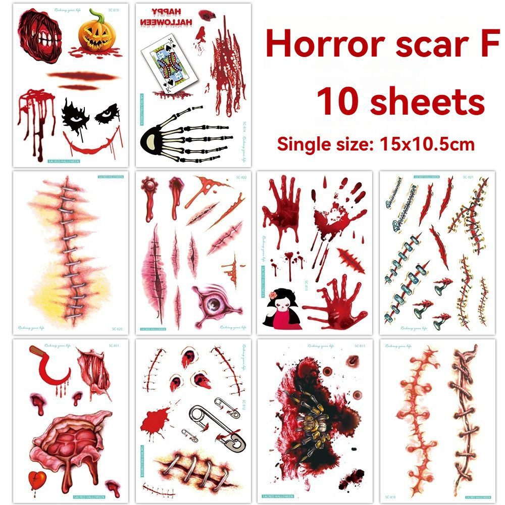 Halloween Tattoos 3D Temporary Tattoos Fake Wound Stickers Blood Wounds - Red - Size scarE-24pcs