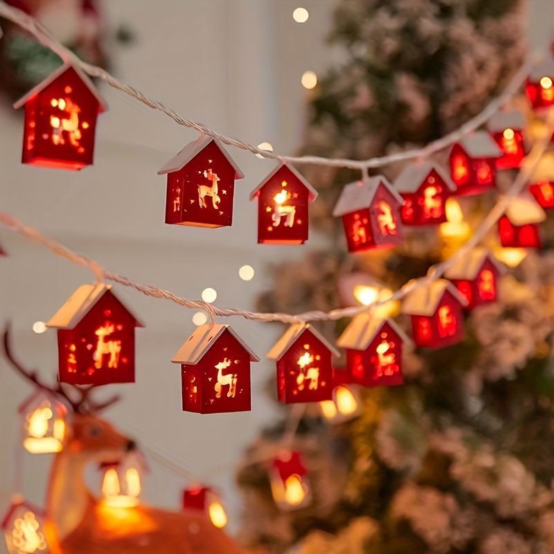 Christmas Outdoor Decorations Christmas String Lights Red House Shaped Lights - Little deer - Size 210cm Battery model