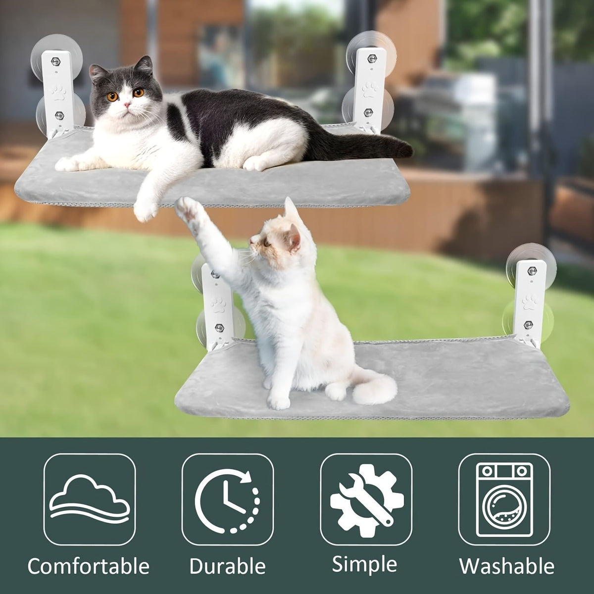 window-mounted cat hammock, cat window perch, cat hammock with suction cups, cat furniture Australia, foldable cat lounger, cat window bed, cat sunbathing hammock, cat window shelfx