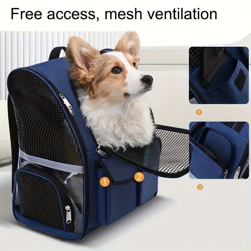 Dog Carrier Backpack Pet Transport Bag Travel Accessory For Dogs Dog Supplies - Blue - Size routine