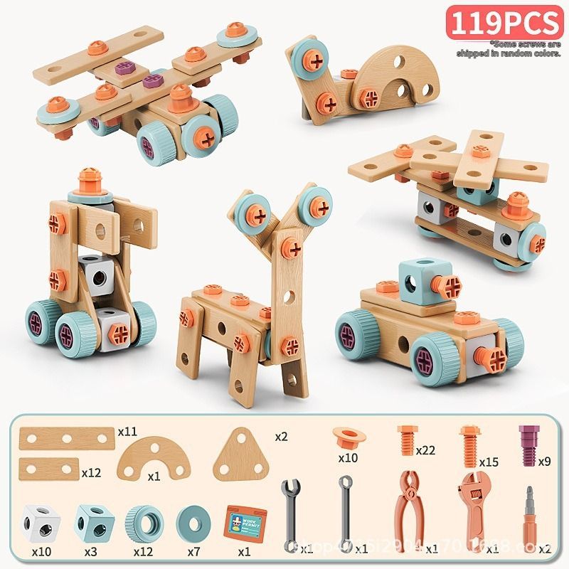 DIY assembly toy, wooden building set, electric drill toy for kids, educational construction toy, creative puzzle set, children's tool kit, Australian toy, hand-eye coordination toy - Multi - Size 147pcs