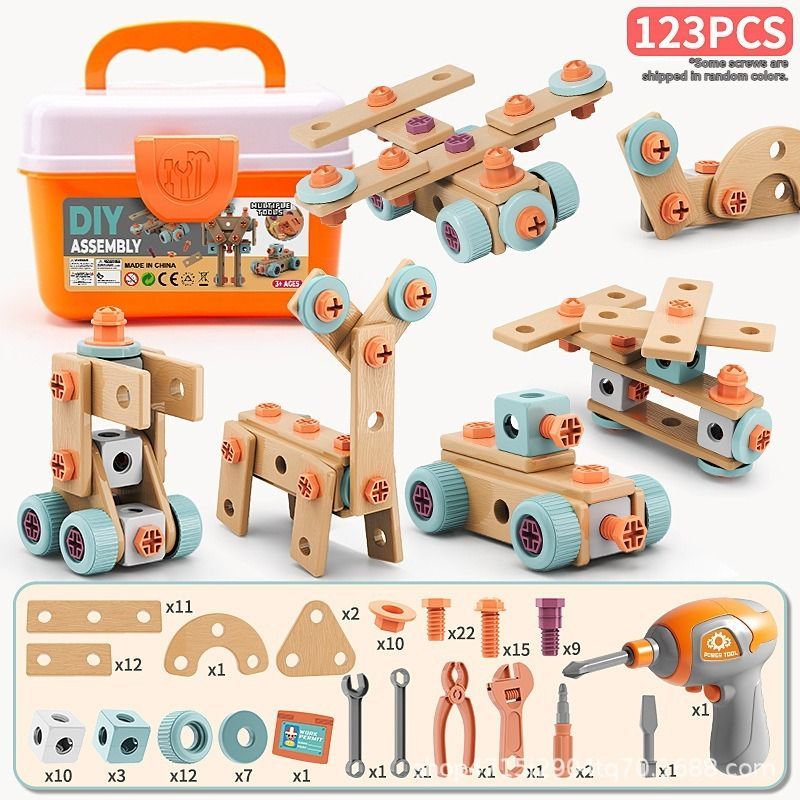 DIY assembly toy, wooden building set, electric drill toy for kids, educational construction toy, creative puzzle set, children's tool kit, Australian toy, hand-eye coordination toy - Multi - Size 147pcs