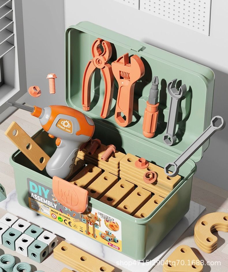 DIY assembly toy, wooden building set, electric drill toy for kids, educational construction toy, creative puzzle set, children's tool kit, Australian toy, hand-eye coordination toy - Multi - Size 147pcs