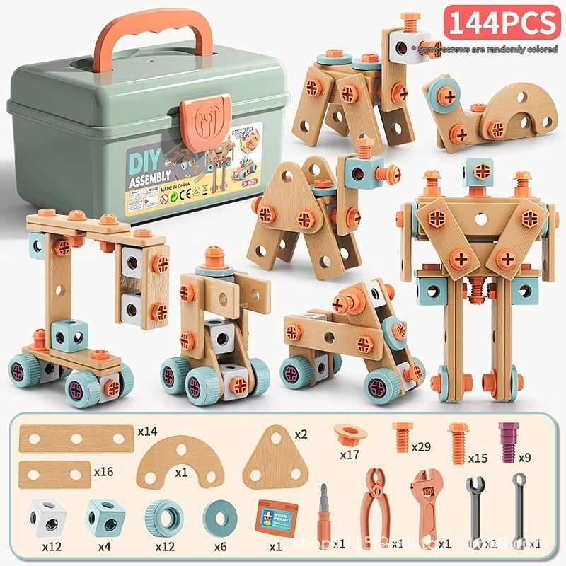 DIY assembly toy, wooden building set, electric drill toy for kids, educational construction toy, creative puzzle set, children's tool kit, Australian toy, hand-eye coordination toy - Multi - Size 147pcs