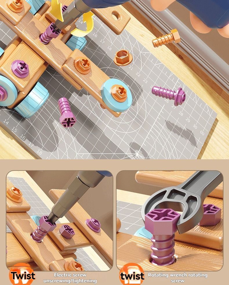DIY assembly toy, wooden building set, electric drill toy for kids, educational construction toy, creative puzzle set, children's tool kit, Australian toy, hand-eye coordination toy - Multi - Size 125pcs