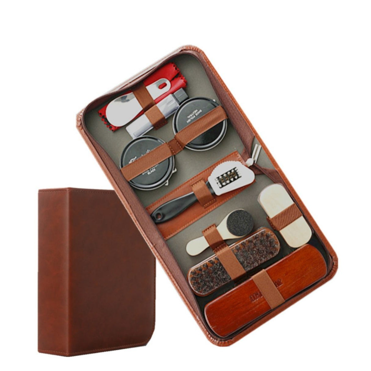 Gold Men's shoe care kit, leather shoe care, men's accessories, shoe care tools, leather case, Australian shoe care, leather polish kit
