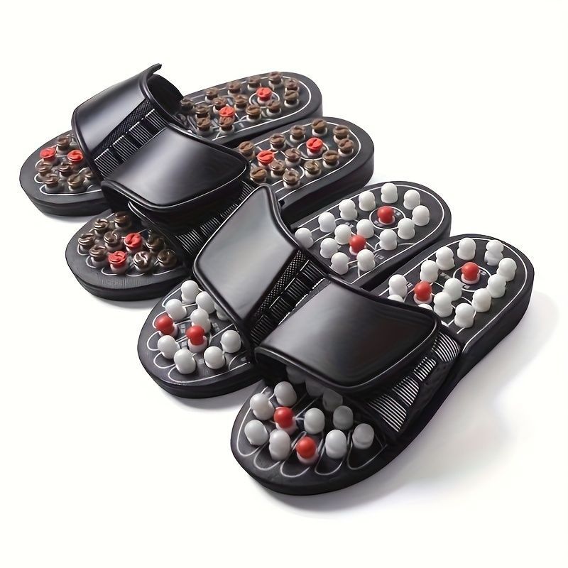 Japanese Acupressure Slippers Rotating Massage Slippers Reflexology Slippers - Black - Size 38