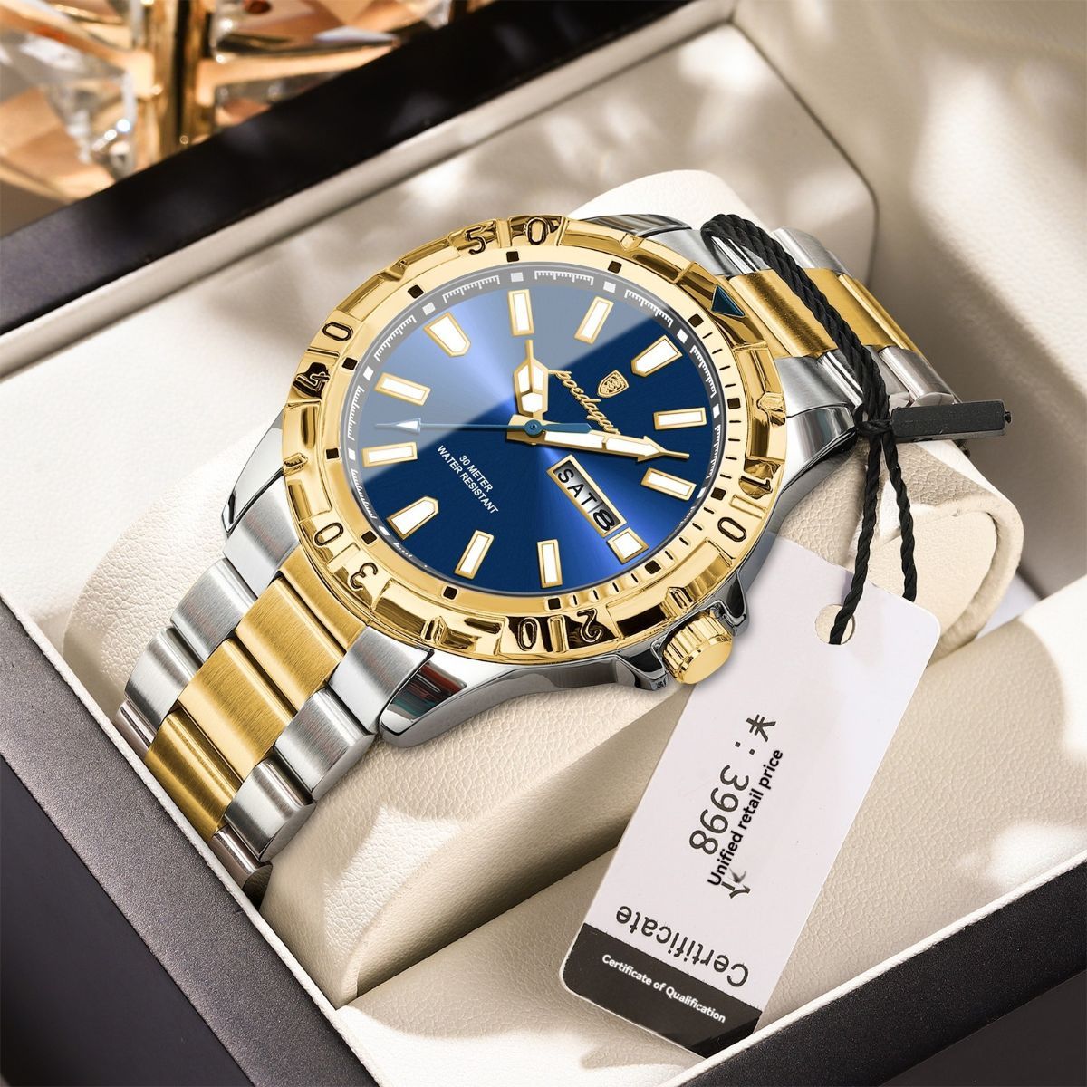 Men'S Watch Stainless Steel Watch Blue Dial Watch Water-Resistant Watch - 959 Black - Size 01